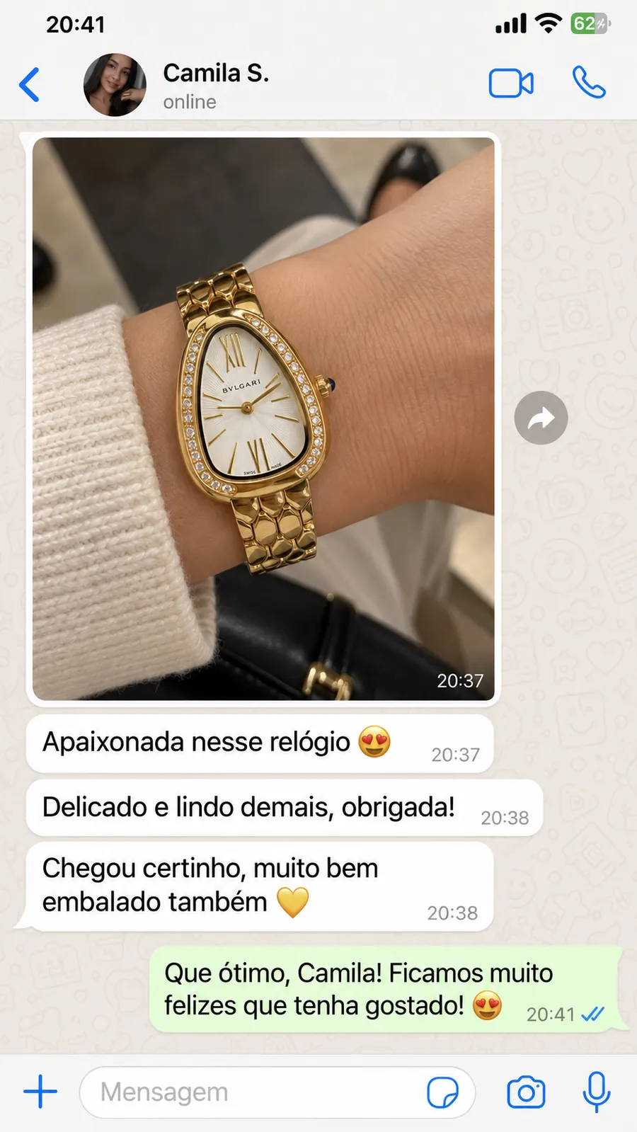 Feedback de cliente com Bvlgari